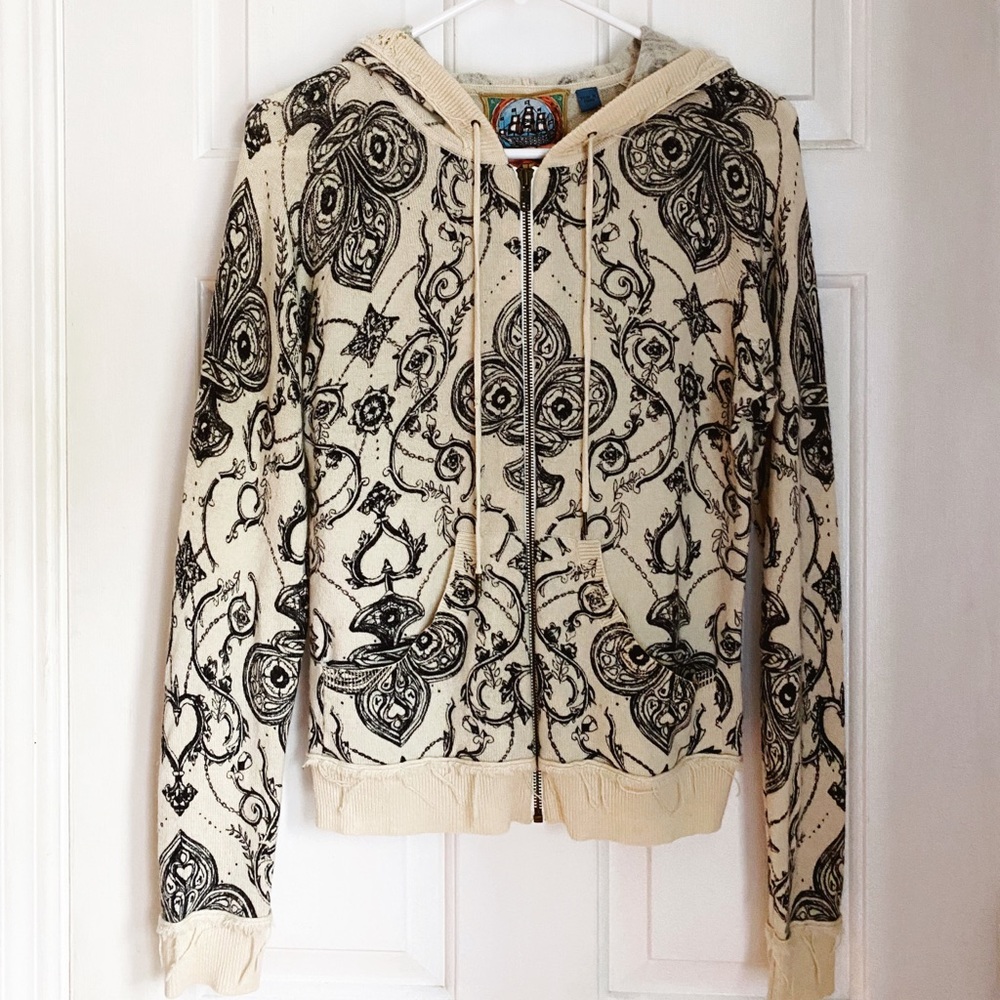 L.A.M.B. Cashmere Gothic Print Hoodie Medium - *Damage on Hood!* Reduced Price